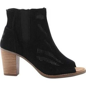 Toms Majorca perforated suede black ankle boots with peep toe. Size 6